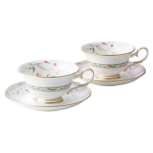 【柏倉庫:111】Noritake ノリタケ カップ & ソーサー ( 色変り ペアセット ) ( コーヒー ティー 兼用) 215cc 花更紗 2客 ピンク ・ ブ