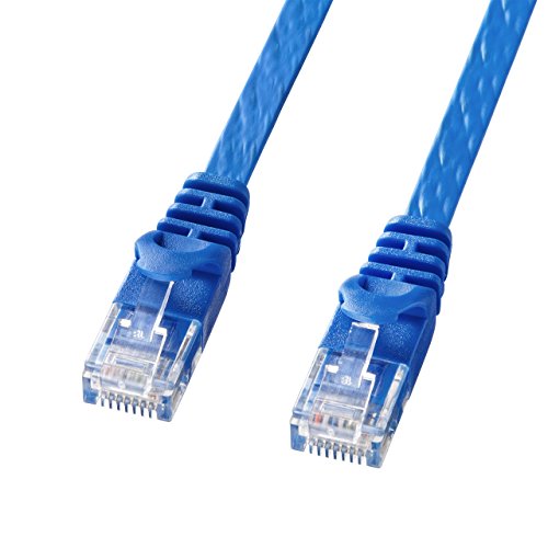 【城北SC:1685】サンワサプライ CAT6フラットLANケーブル (15m) 1Gbps/250MHz RJ45 ツメ折れ防止 ブルー LA-FL6-15BL