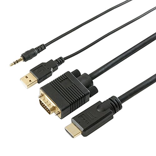 【柏倉庫:1911】ホーリック HDMI→VGA変換ケーブル 2m HDMI to VGA + USB電源ケーブル 1m/3.5mmステレオミニプラグ 1m HDVG20-158BKU