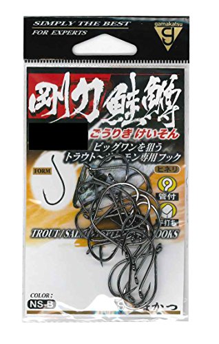 【城北SC:3023】がまかつ(Gamakatsu) シングルフック 剛力鮭鱒 4/0号 12本 NSブラック 67636