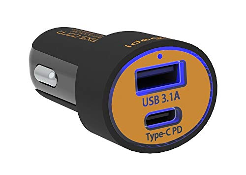 【柏倉庫:6273】AXS 車載用 POWER DELIVERY USB TYPE-C TYPE-A 充電器 2ポート 3.6A DC12/24V車 ブラック X-224